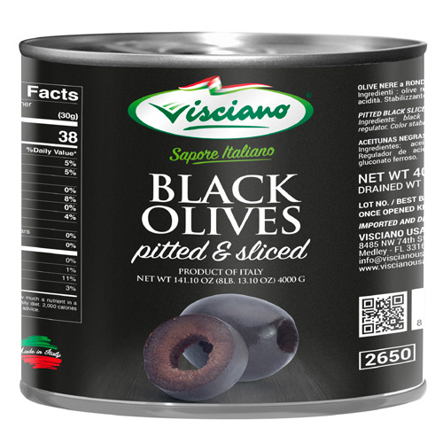 Pitted black sliced olives in brine